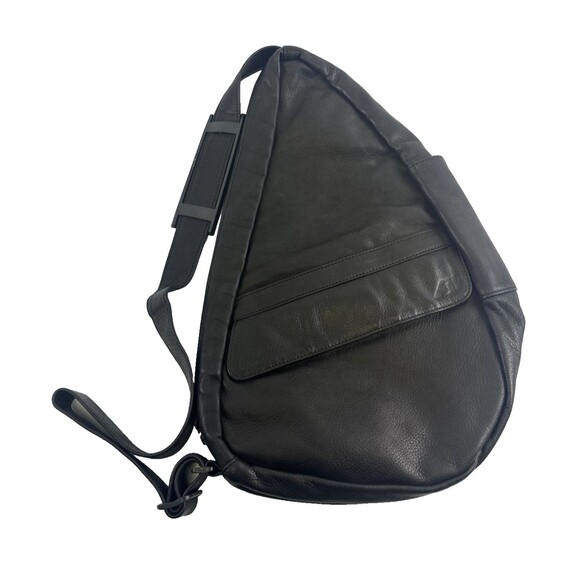 Ameribag Healthy Back Bag Black Leather Medium Zip Sling Adjustable Strap Pocket - Picture 1 of 14